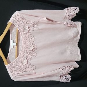 Charter Club Pink long sleeve w lace Petite Top